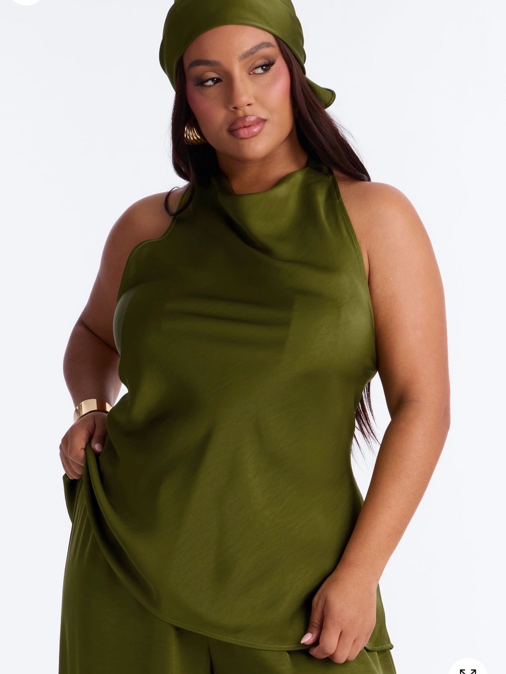 Fashion Nova Olive Green Wide-Leg Jumpsuit with Headscarf - Picture 2 of 3